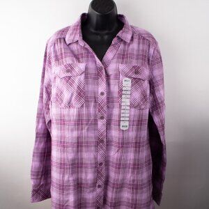 Duluth Trading Co Women's XL Crosscut Wicking Flannel Long Sleeve Purple NWT
